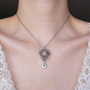 Whimsigoth clear quartz chainmaille silver necklace with a small silver chain